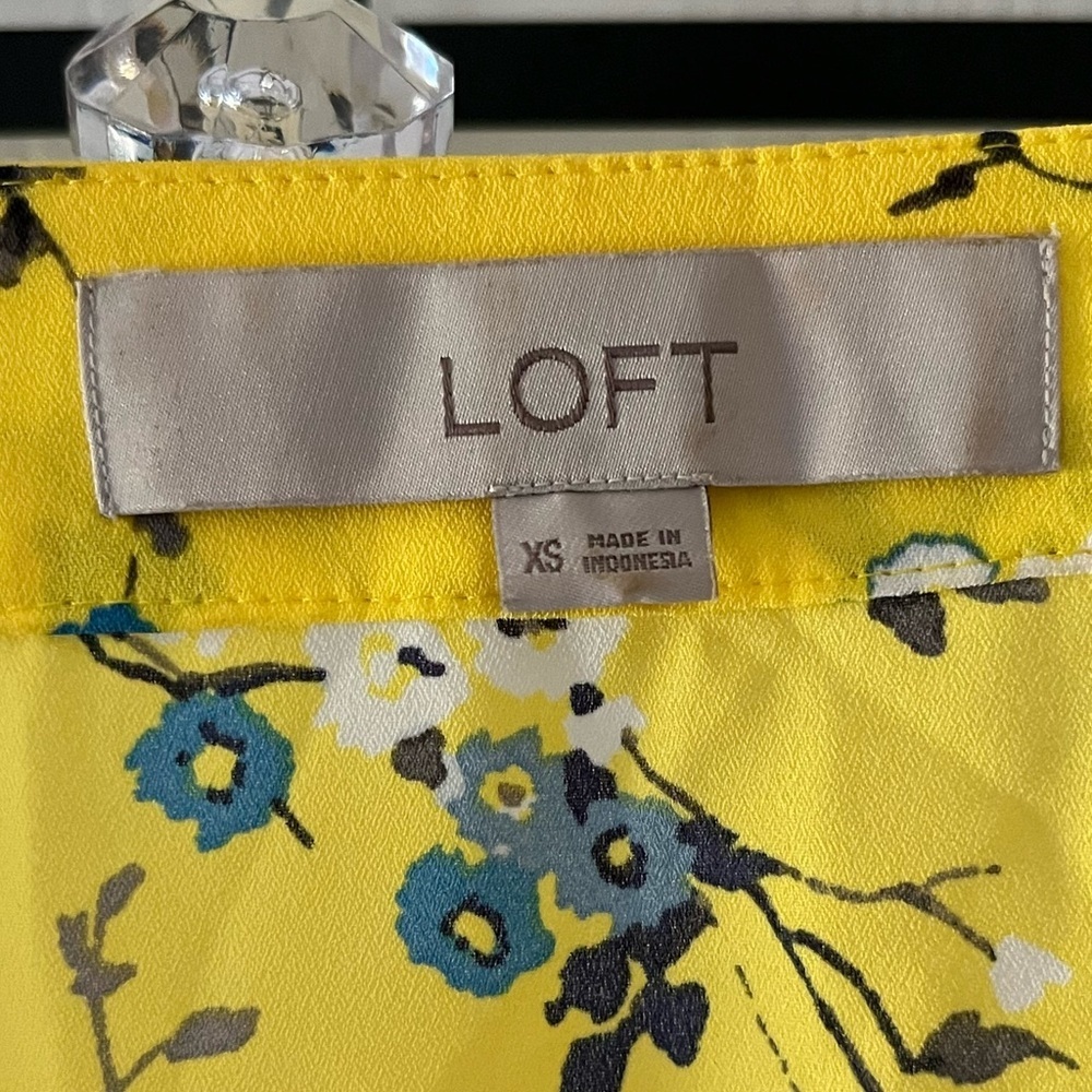 LOFT Yellow Floral Wrap-Tie Blouse - Picture 7 of 9